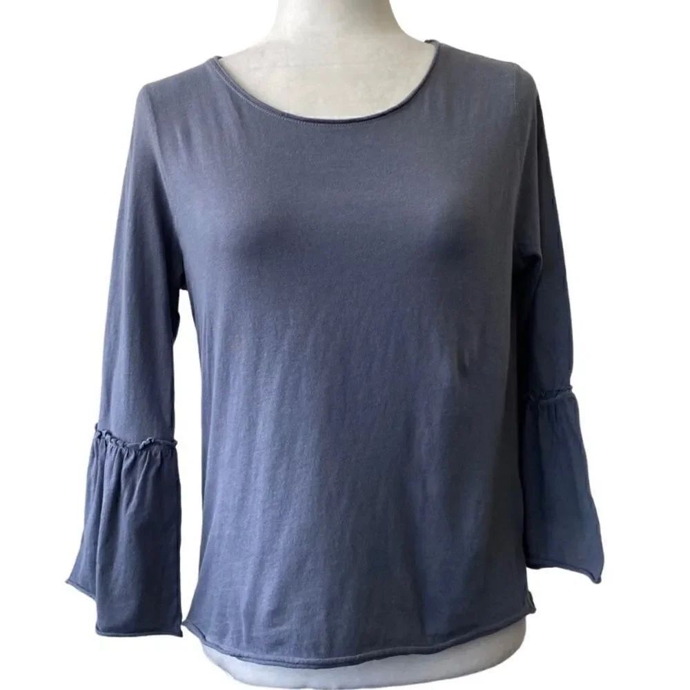 So Boho Relaxed Bell Sleeve Tee Gray SZ M